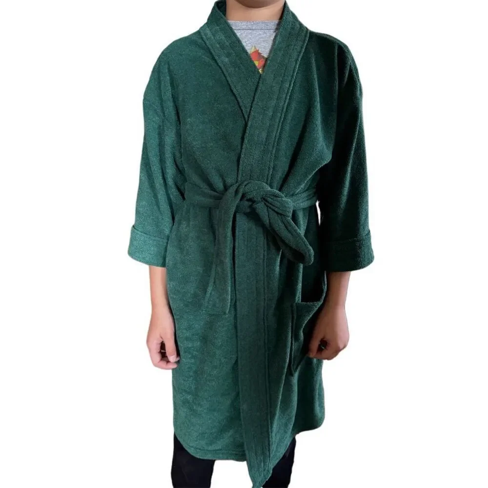 Simply Basic Large kids unisex size 10 green terry vintage 90s bath house robe